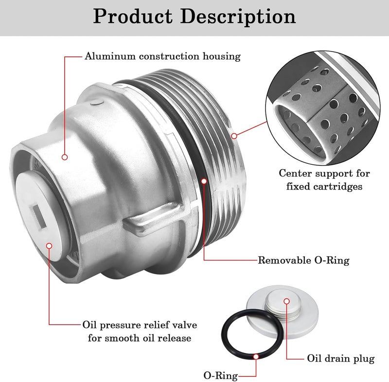 FOXSTAR 15620-31060 Oil Filter Housing Cap Assembly With Oil Plug Drain, Aluminum Oil Filter Housing Cap, Fit for Toyota Tundra, 4Runner, Camry, Highlander, Tacoma, Avalon, Venza & Lexus, Replace 15643-31050 - Image 5